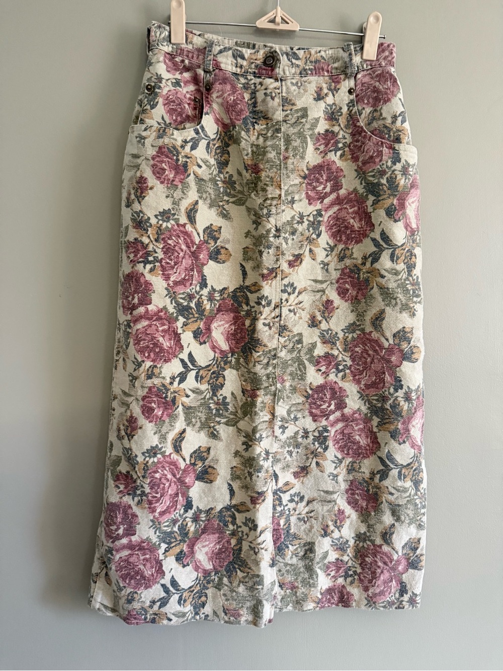 Vintage Express EXP Floral Tapestry Midi Skirt Size 9/10 Cottagecore Denim Feel